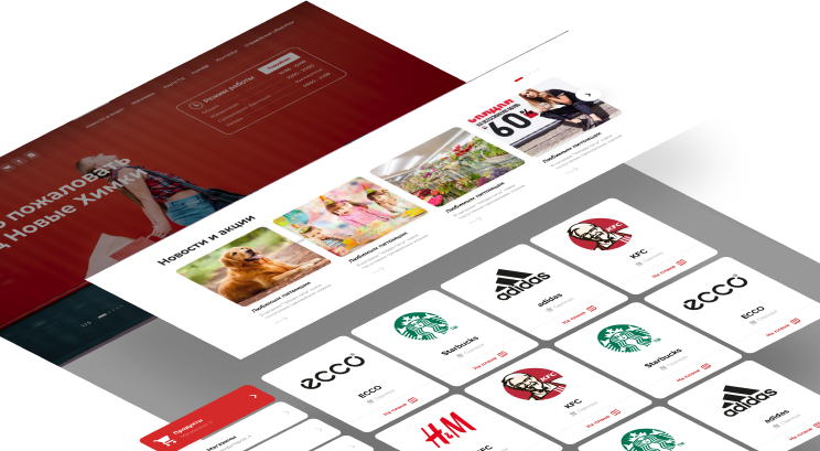 Draw design layouts for shopping center websites